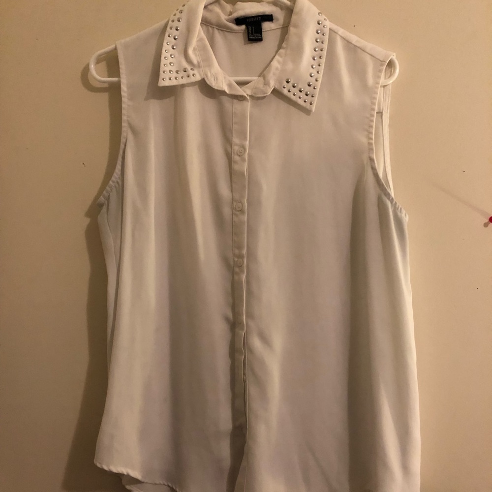 Sleeveless White Button-Down